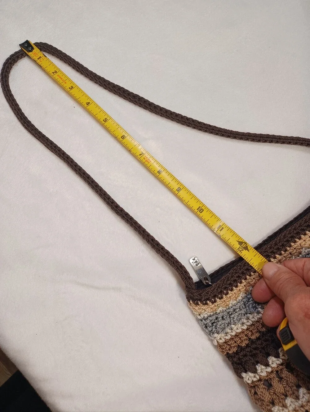 the sak striped crochet knit crossbody shoulder bag brown blue neutral zip